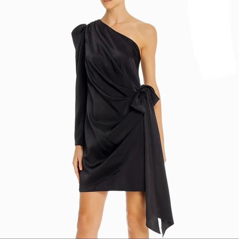 Aidan Mattox One-Shoulder Puff-Sleeve Dress